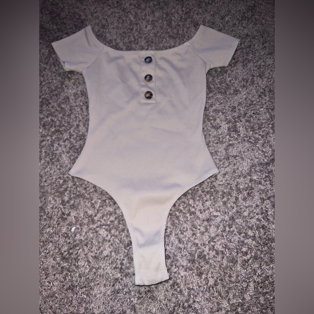 Off the shoulder thong ribbed bodysuit